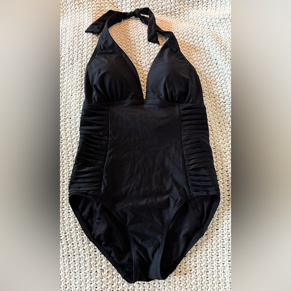Calvin Klein Women’s Black Swimsuit Pleated Side Panels Halter Top Style; Size 4 - Picture 8 of 8